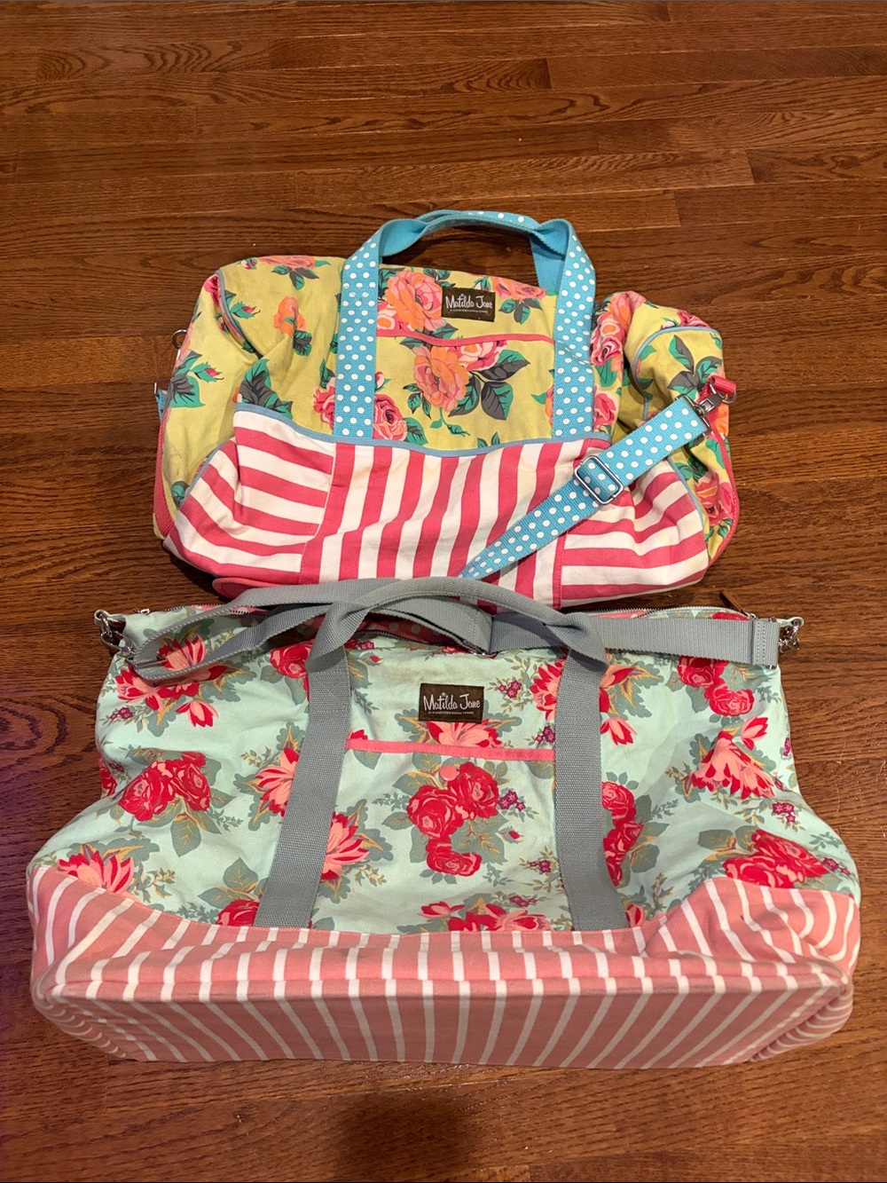Matilda Jane Pink, Aqua & Yellow Floral Stripe Travel Bags Set - show wear